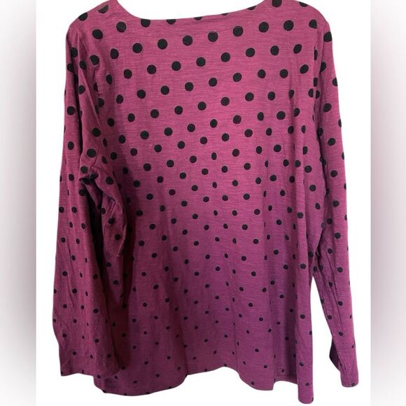 Talbots Purple Long Sleeve flocked black polka dots 100% Cotton Tunic Top 1X - Picture 2 of 8